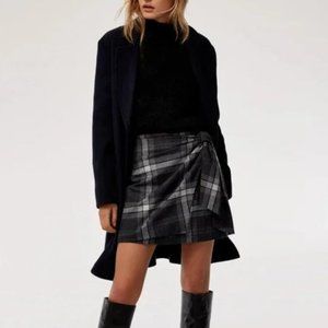 Aritzia Wilfred Dorine Plaid Tie Waist Mini Skirt 4 Gray Wool Cashmere Academia